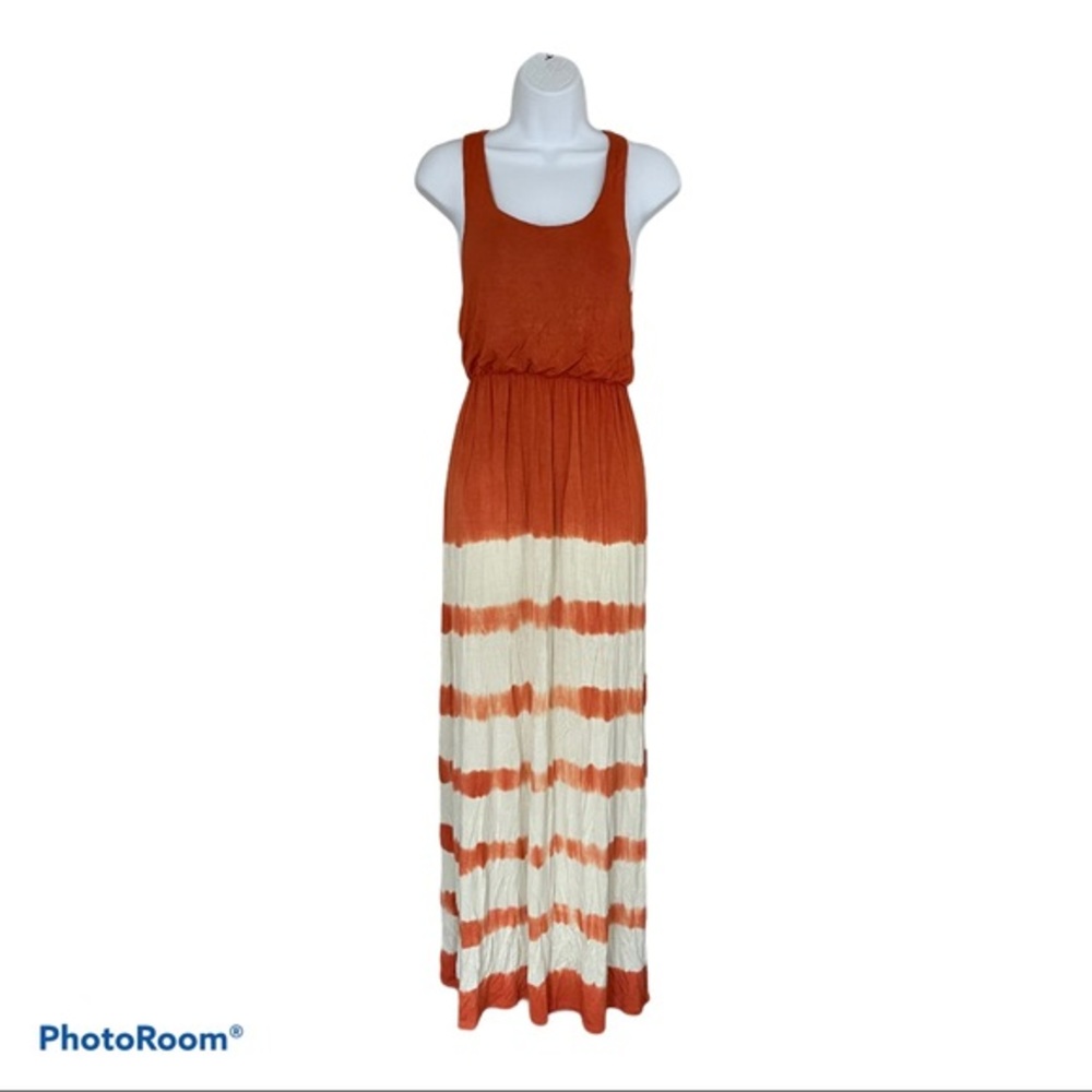 Leshop tie dye orange cream maxi tank dress NWT S